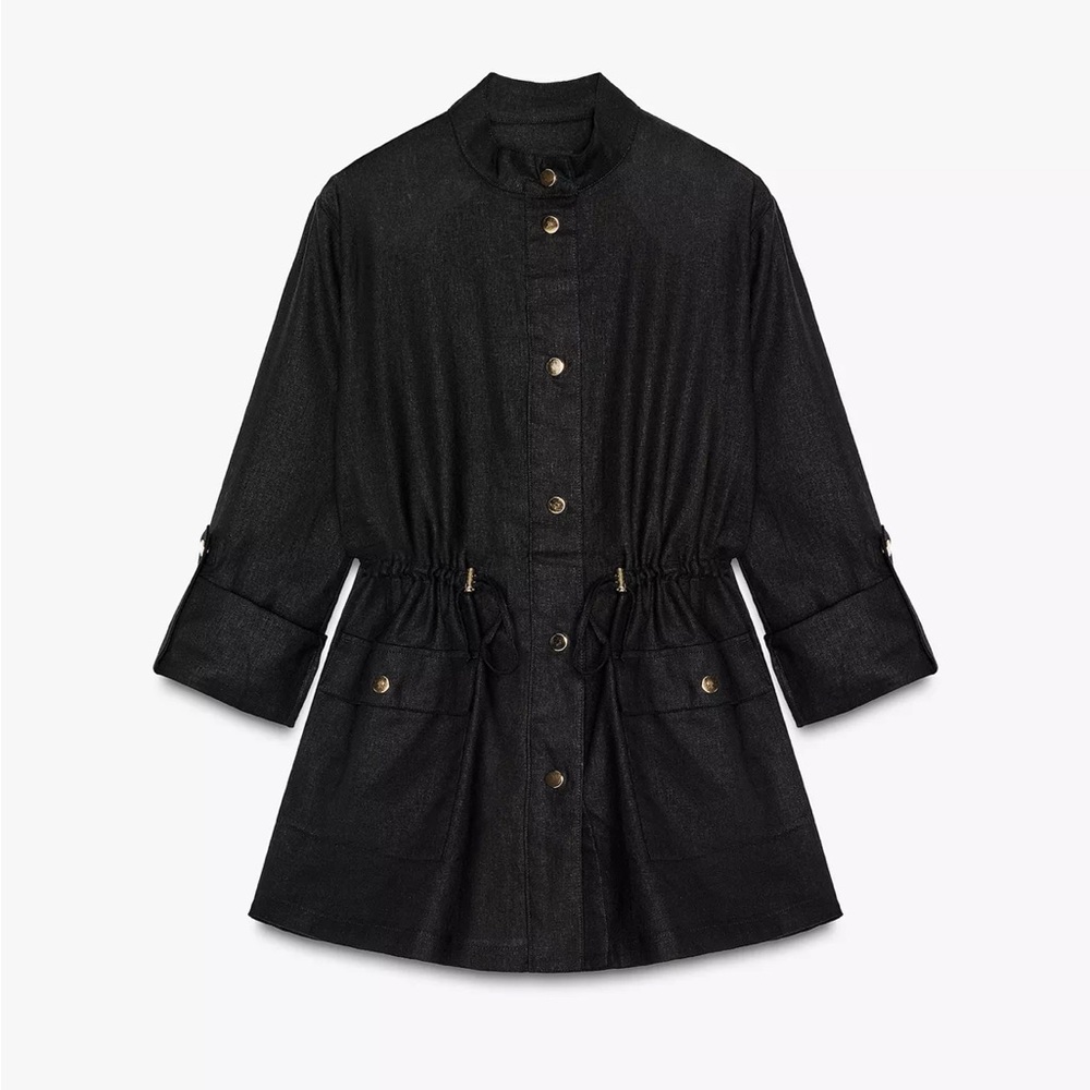 Zara black linen safari shirt jacket